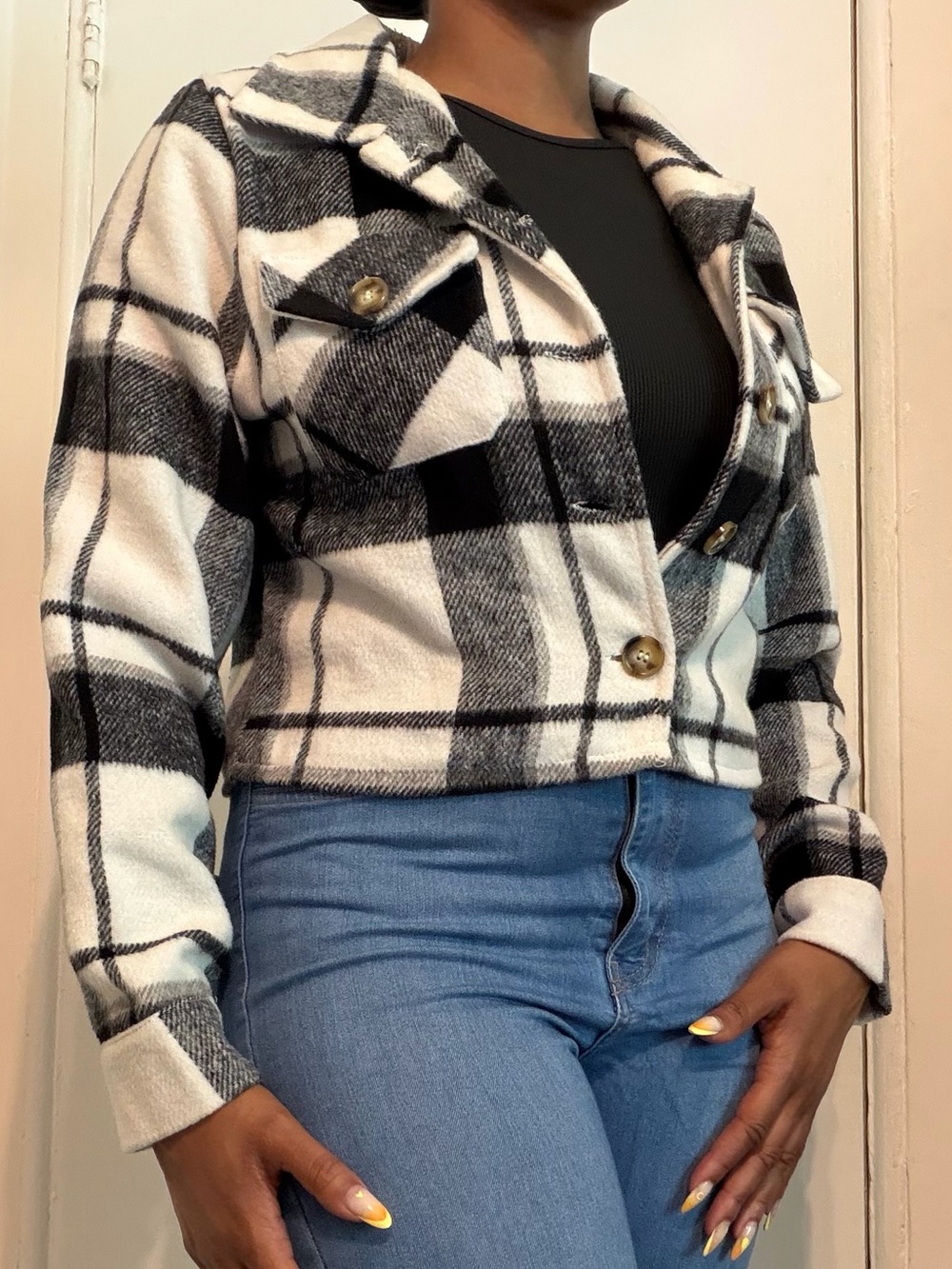 Love Poem Plaid Cropped Shacket